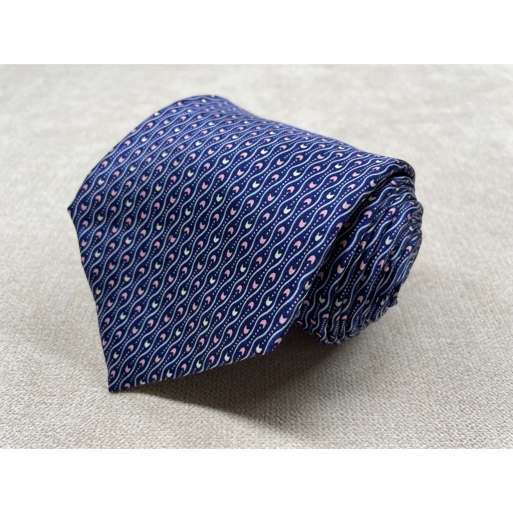 Countess Mara Tie Mens Blue Pink Crescent Moon Print Designer